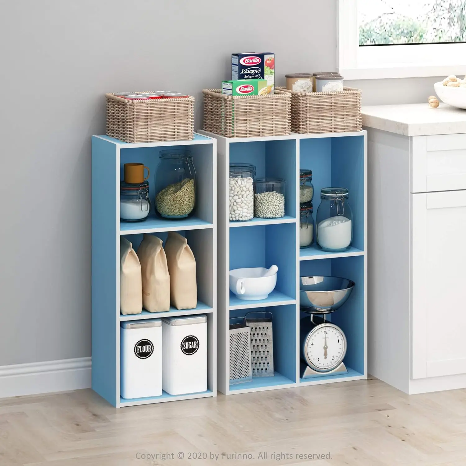 Furinno 3-Tier Open Shelf Bookcase, WhiteLight Blue 11003WHLBL