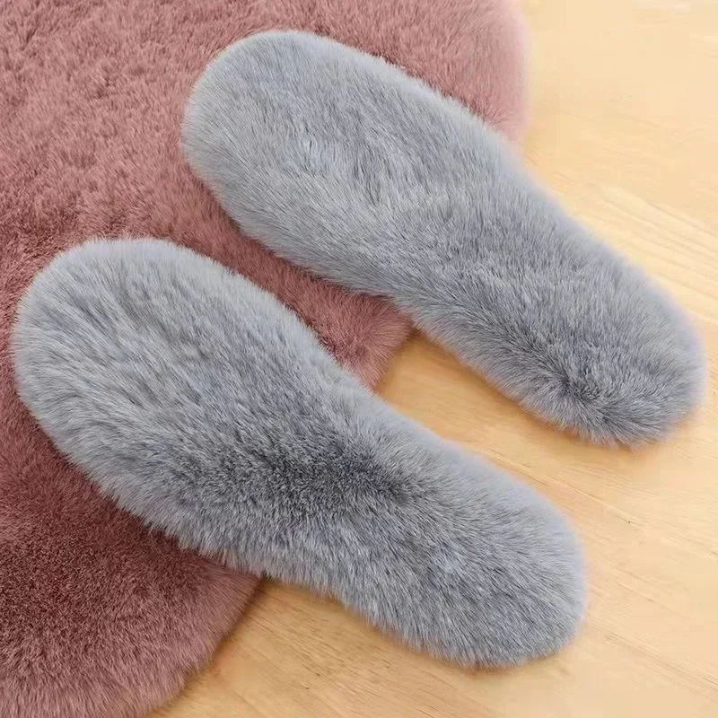 Winter Warm Plush Imitation Rabbit Fur Insoles Soft Thick Unisex Footbeds for Men And Women Comfortable Plush Lined Shoe Inserts