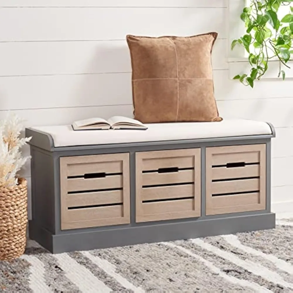 

SAFAVIEH Home Collection Briar Farmhouse Distressed Grey/Sand 3-Drawer Cushion Storage Bench (Fully Assembled)