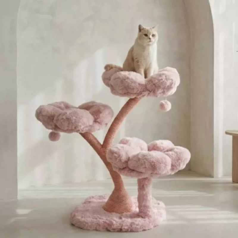 Sakura Milk Fu Cat Climbing Frame, Multi-layer Petal Nest, Flower Tree Plush Scratch Post Climbing Toy