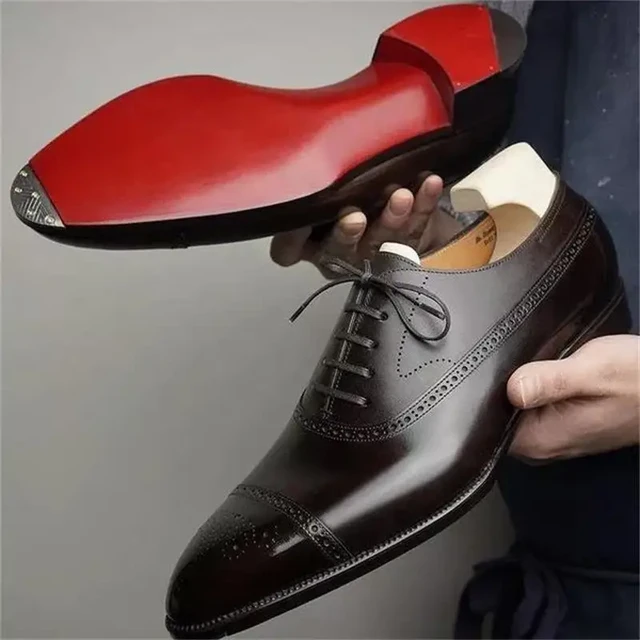 Oxfords Men Shoes Red Sole Fashion Business Casual Party Banquet Daily  Retro Carved Lace-up Brogue Dress Shoes