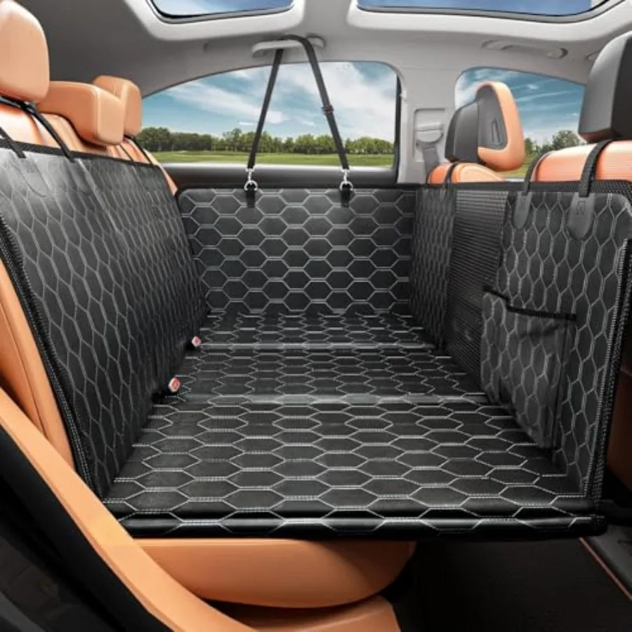 

Dog Back Seat Cover Hard Bottom - Holds 400lbs - Waterproof Dog Hammock for Car - 40% Extra Space - Car SUV and Truck Universal