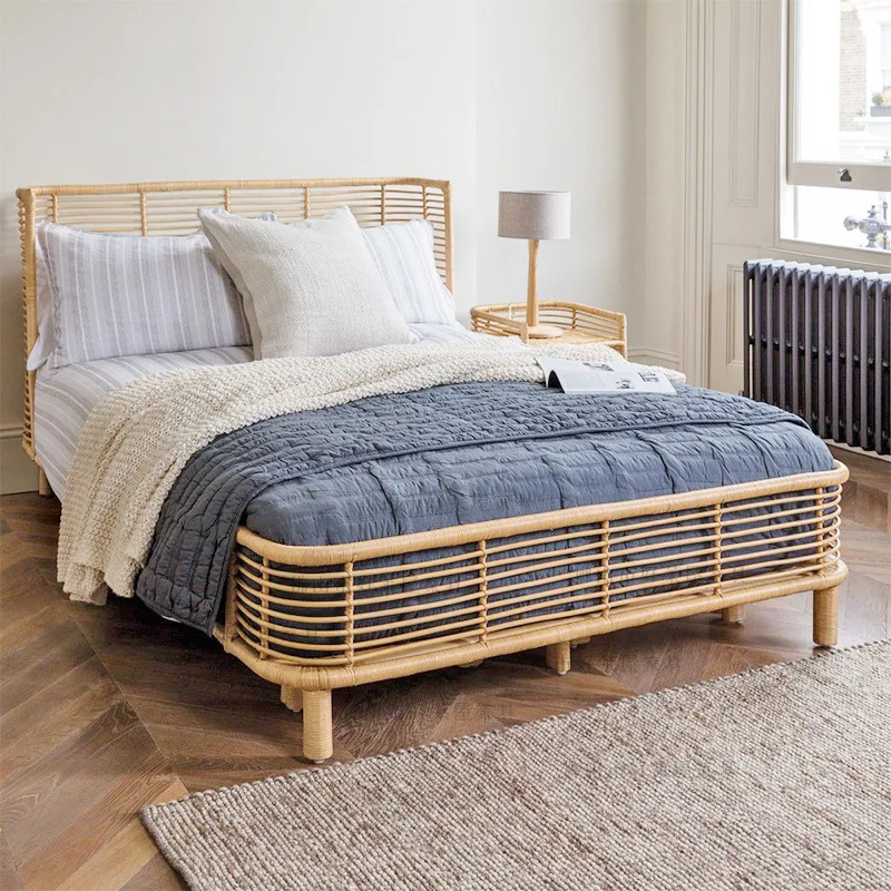 

Квартира отеля, плетеные кровати из ротанга Queen King Size, традиционная классическая кровать, мебель для дома, 1,5 м, 1,8 м, деревянный каркас, гостиничная кровать