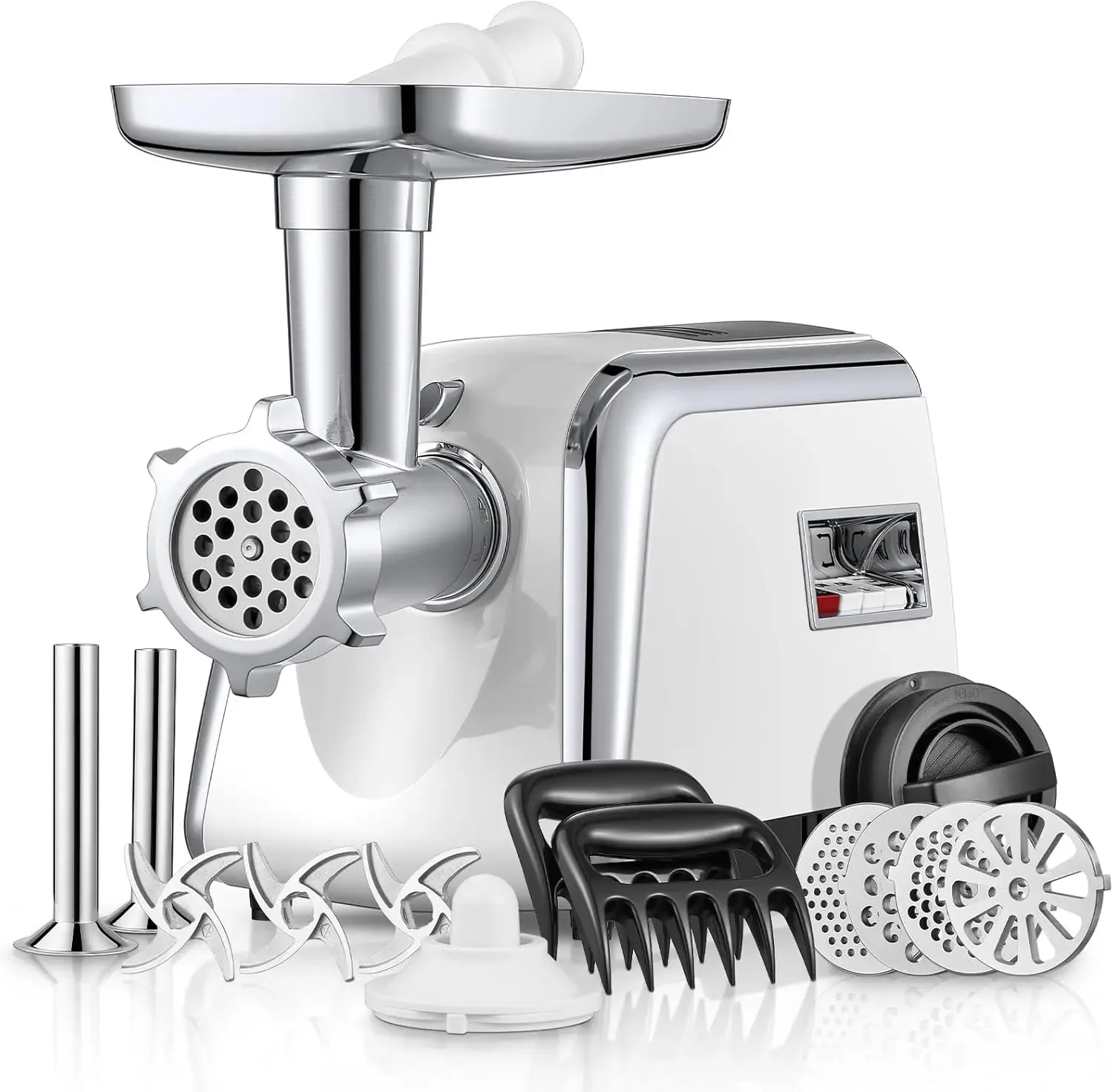 3000W MAX, 5 in1 Meat Grinder for Home with Stainless Steel Sausage Stuffer Tubes(2 Sizes), Kubbe Maker & Burger/Slider Maker, S