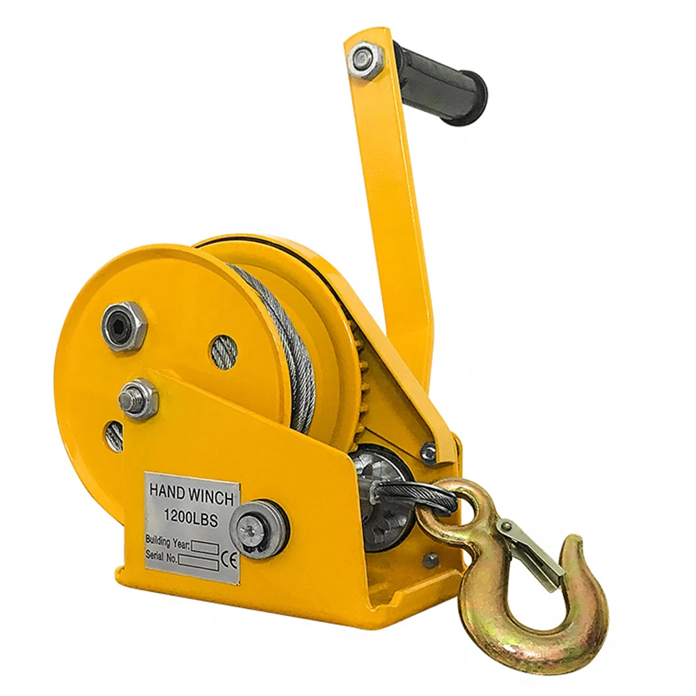 Small Hand Winch Heavy Duty Rope Crank Self-Locking Winch 1200 lbs Durable Hoist Two-Way Locking for Trailer Boat or ATV Towing