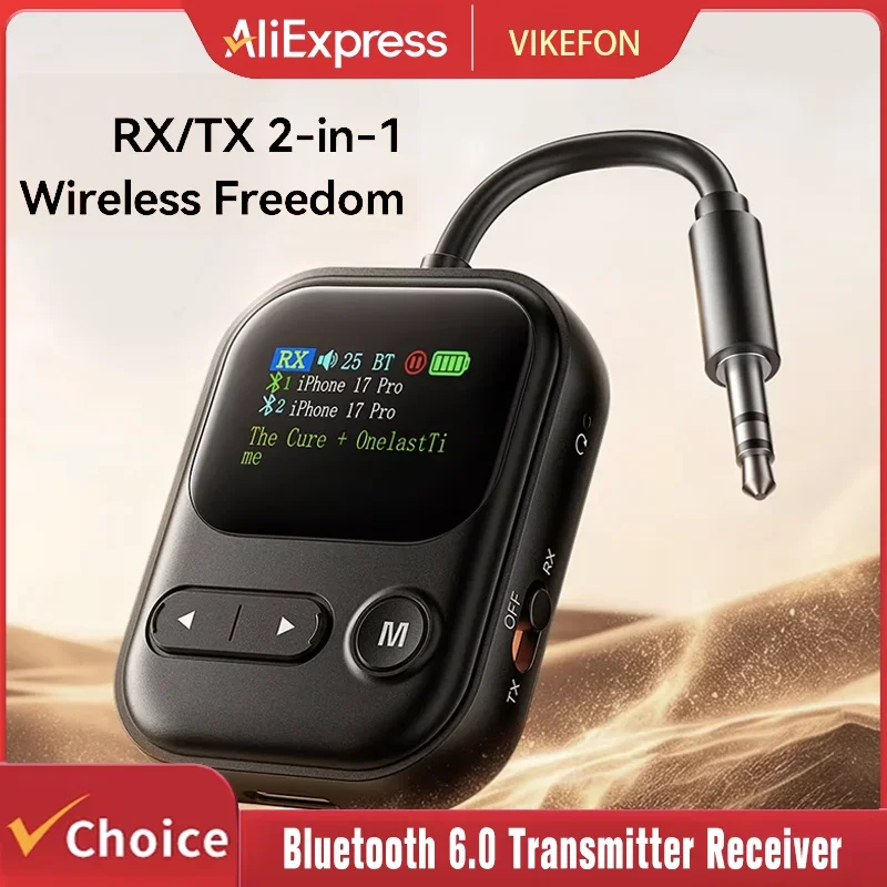 Bluetooth 6.0 Transmitter Receiver RT/TX 2 In 1 Adapter With LED Display Mic For Car Speaker 3.5MM AUX Bluetooth Dongle
