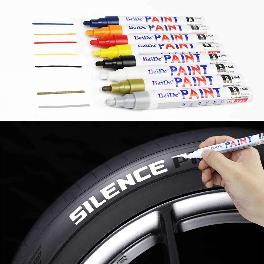 8 Colors Permanent Paint Marker Pen Oily White Car Wheel Tire Marker for Fabric Rubber Glass Metal Graffiti Touch Up