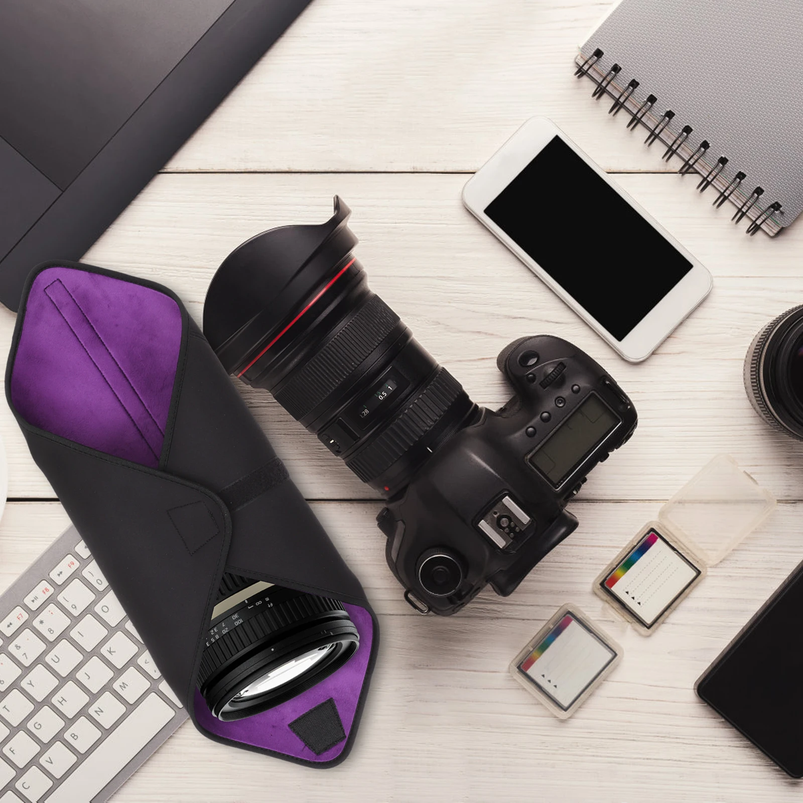 

Thickened DSLR Camera Lens Wrap 45x45cm Black Purple Cloth Padded Protective Bag Travel Photography Accessories Neoprene Case