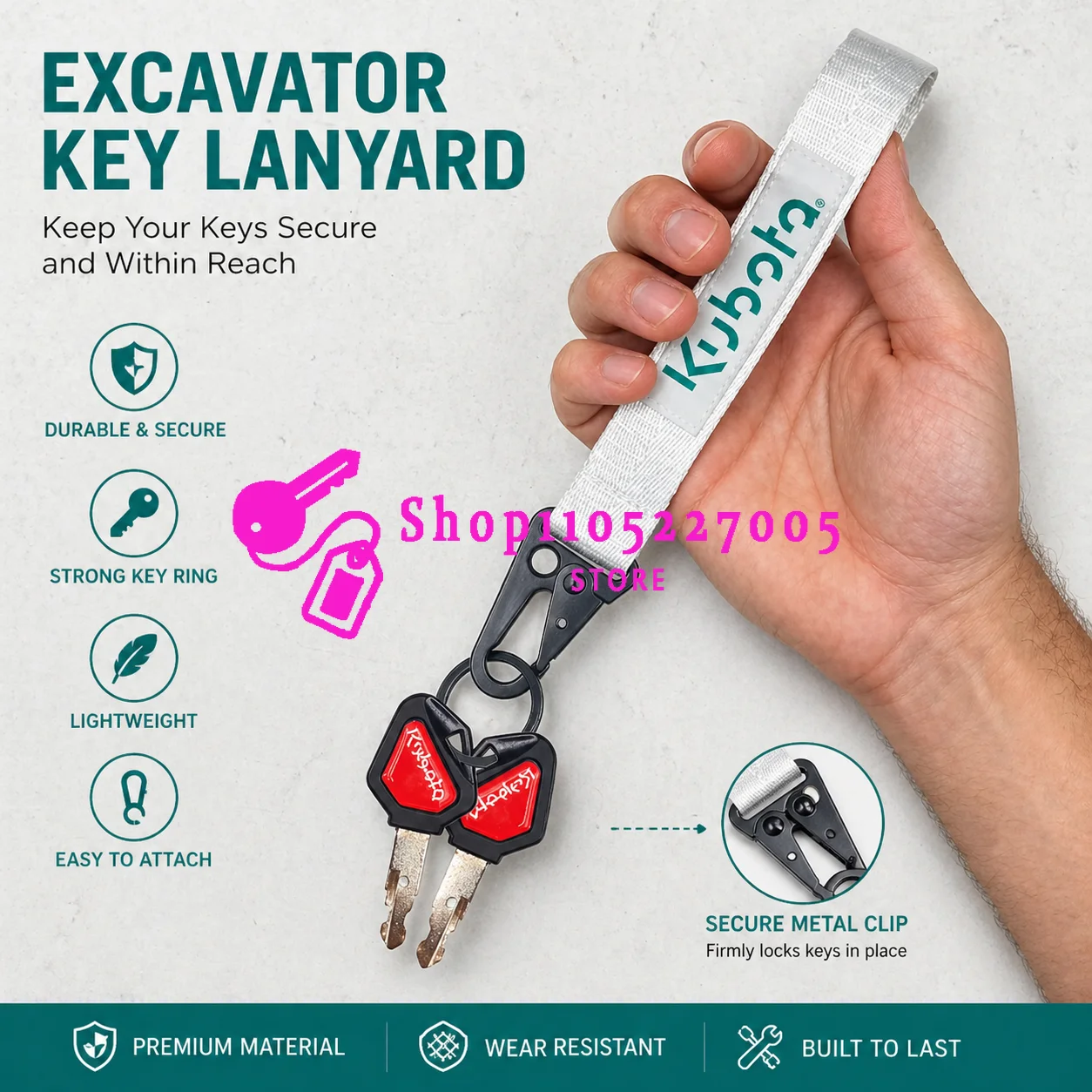 459A Key for Kubota Mini Excavator Digger Skid Steer Ignition Key ELI80-0101 RC411-53933 RC461-53960 Lanyard, Key Chain Pendant