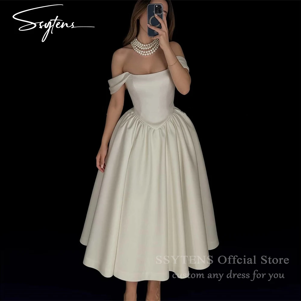 

SSYTENS Princess Wedding Party Dresses Spaghetti Strap Customized Midi Bride Dress Classy Arabic A-Line Prom Party Gowns 2025