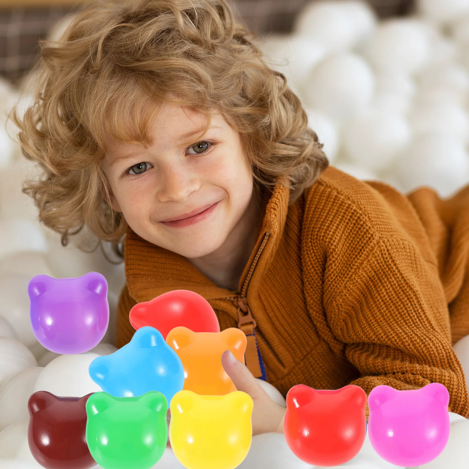 

100Pcs Bear Head Ocean Balls Safe Thickened Plastic Balls for Baby Ball Pit Kids Playroom Decor Sensory Development