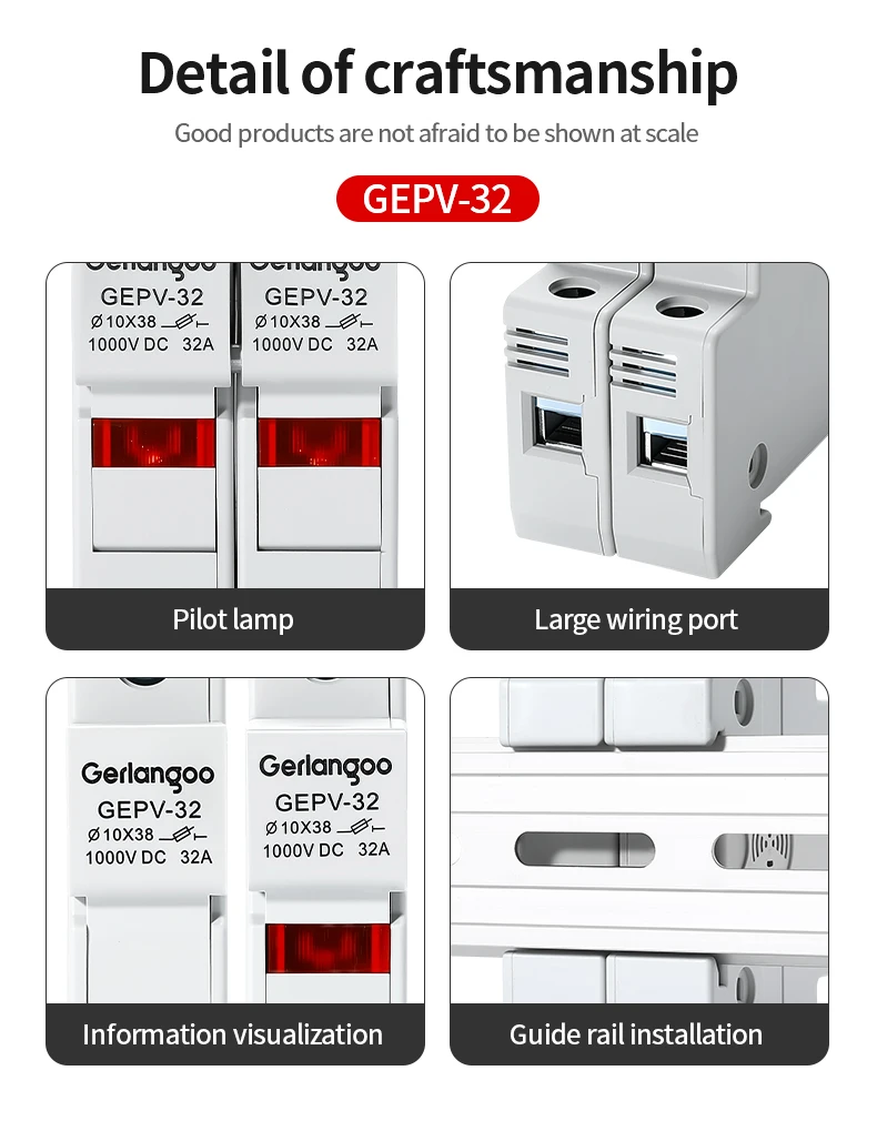 1P 2P DC-Sicherungshalter 10*38mm Hochspannungs-Solar-PV 1000V GEPV-32 Basis Photovoltaik-System-Schutzschalter GPV – Detail 7