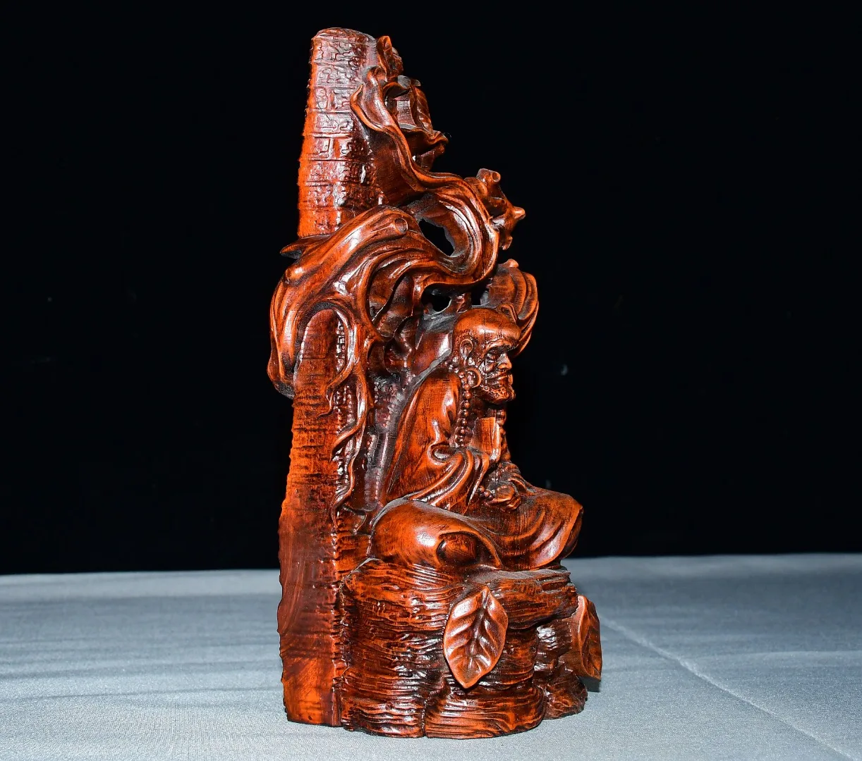Folk Collection Old Boxwood Songbai Buddha Terrace backlight meditation Bodhidharma Sitting Buddha Amitabha Buddha