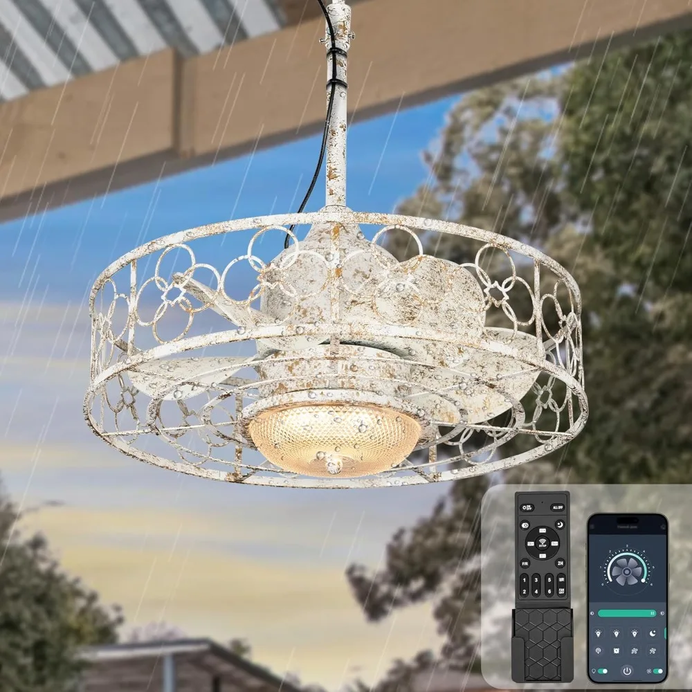 Waterproof Outdoor Ceiling Fans with Lights , 20" Wet Rated Gazebo Fan with Remote&APP Control, 3 Color Temperatures&Dimmable LE