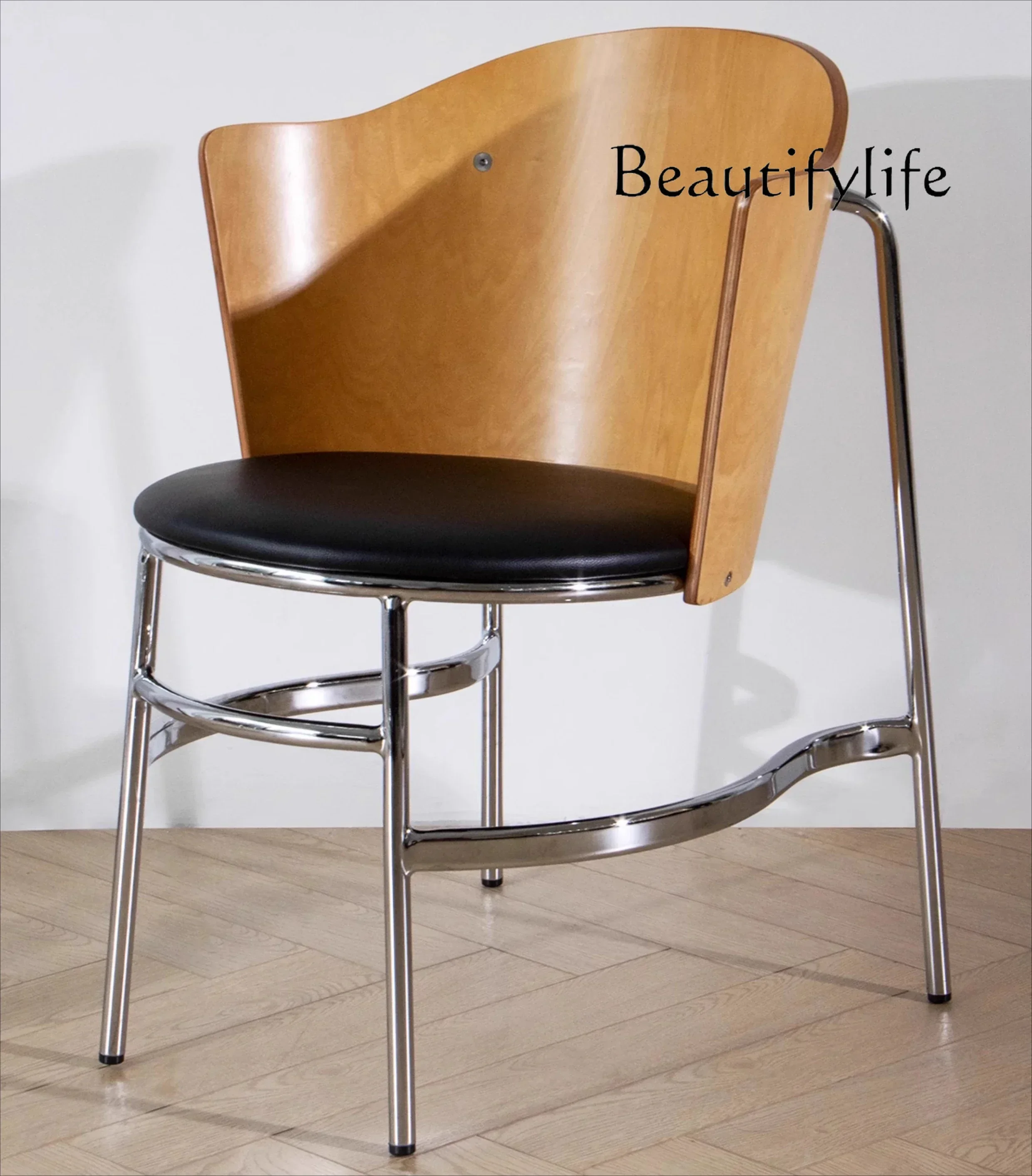 Designer Leather Steel Tube Dining Chair Nordic Simple Retro Restaurant Coffee Classic Comfortable Leisure Chair