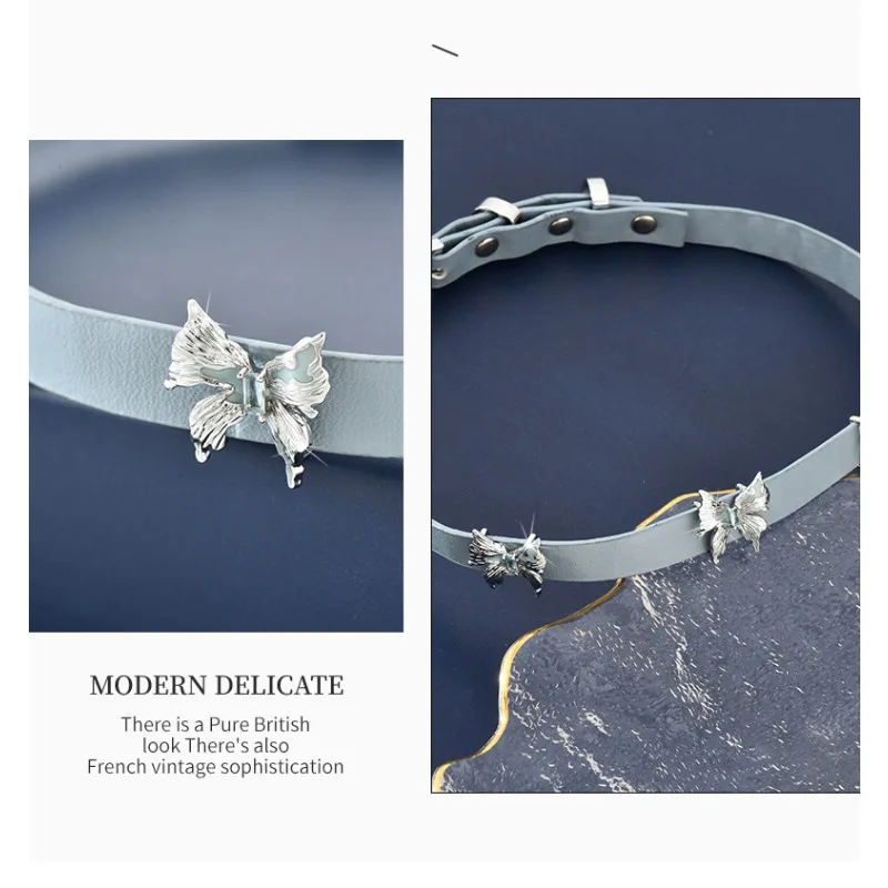 Ожерелье Spice Girl из джинсовой синей кожи, цепочка на шею, цепочка на ключицу, колье серии экзотических бабочек