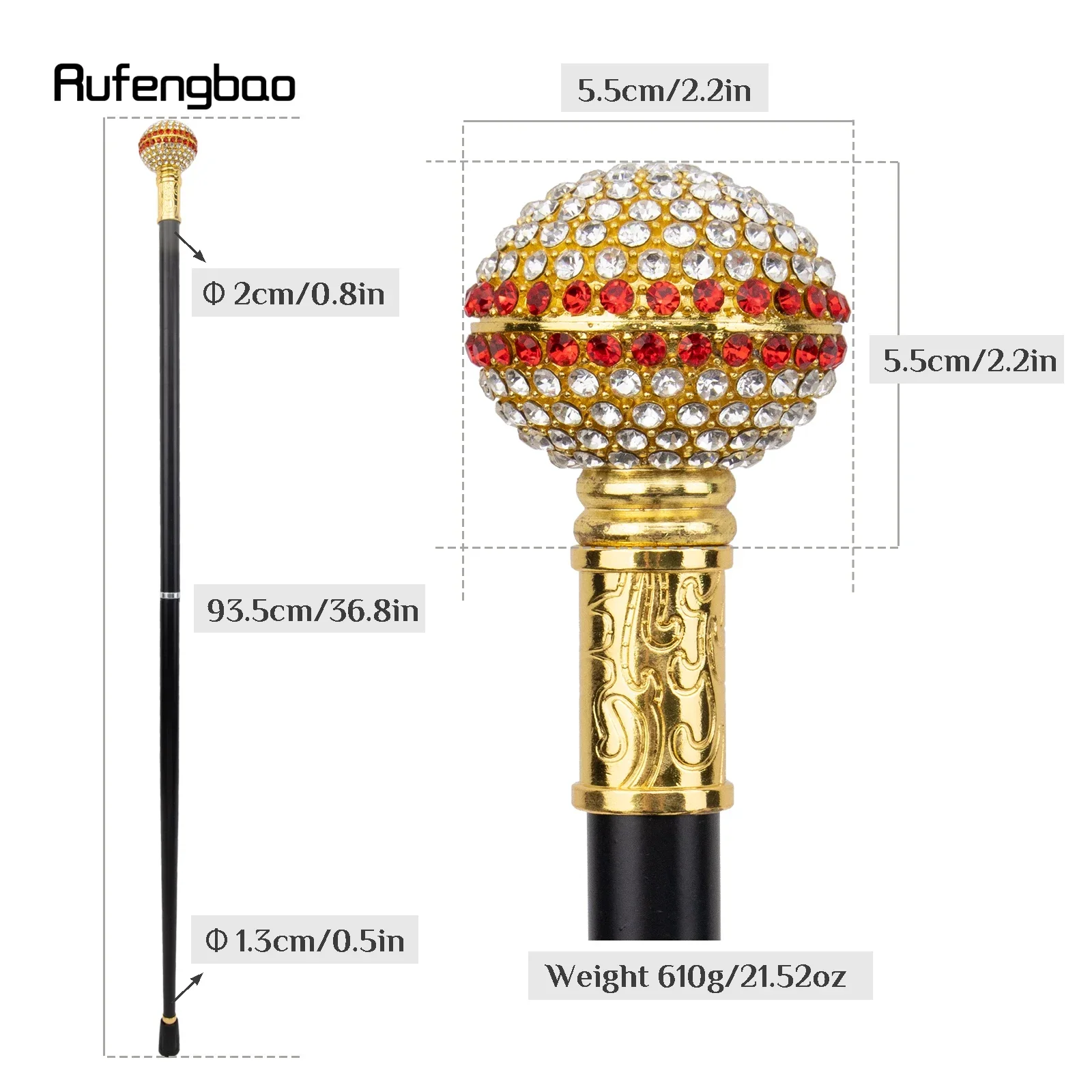 White Red Artificial Diamond Ball  Stage Cane Decorative Stick Decorative Halloween For Cosplay And Parties, For Cosplay & Party