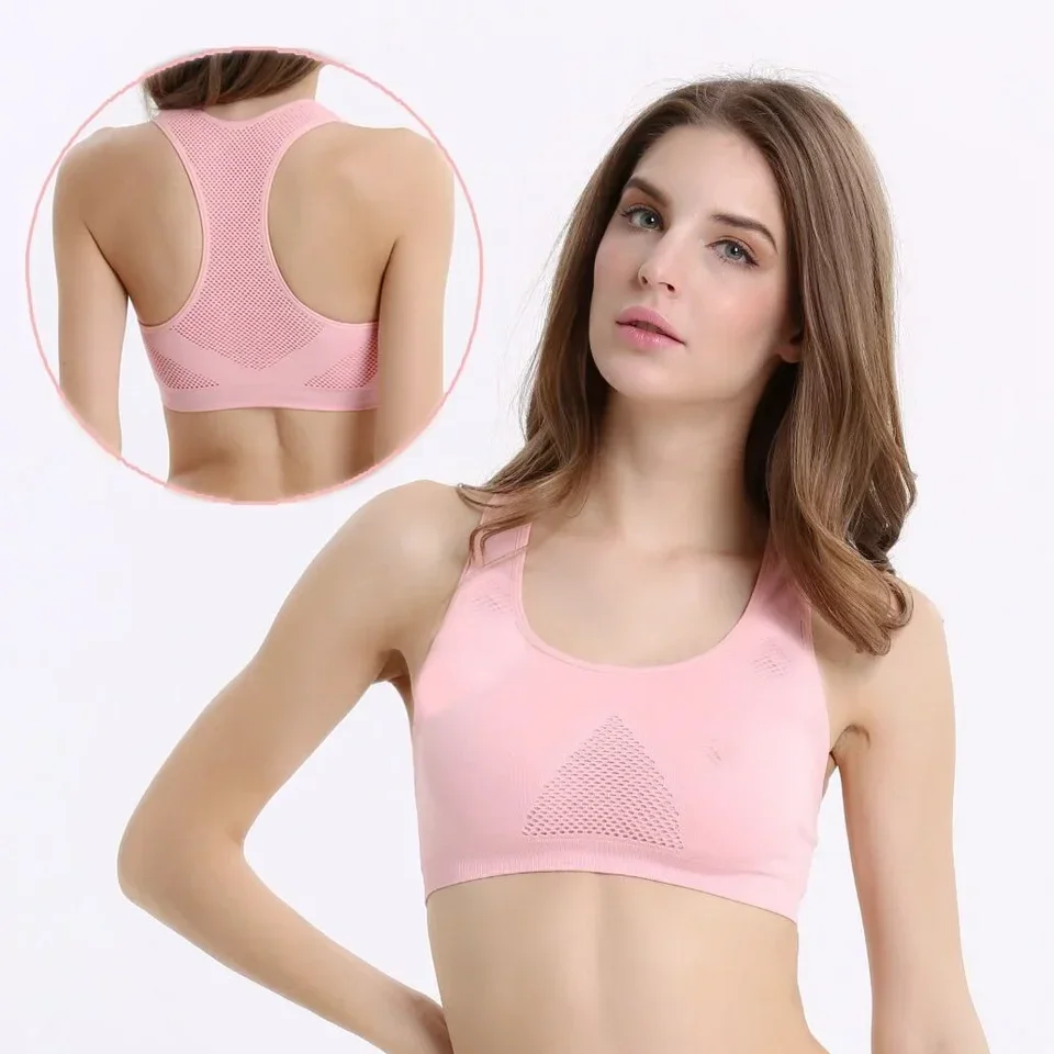 

6 Colors Sports Bra Breathable Hollow Mesh Fitness Yoga Solid Vest Jogging Crop Top Female More Size