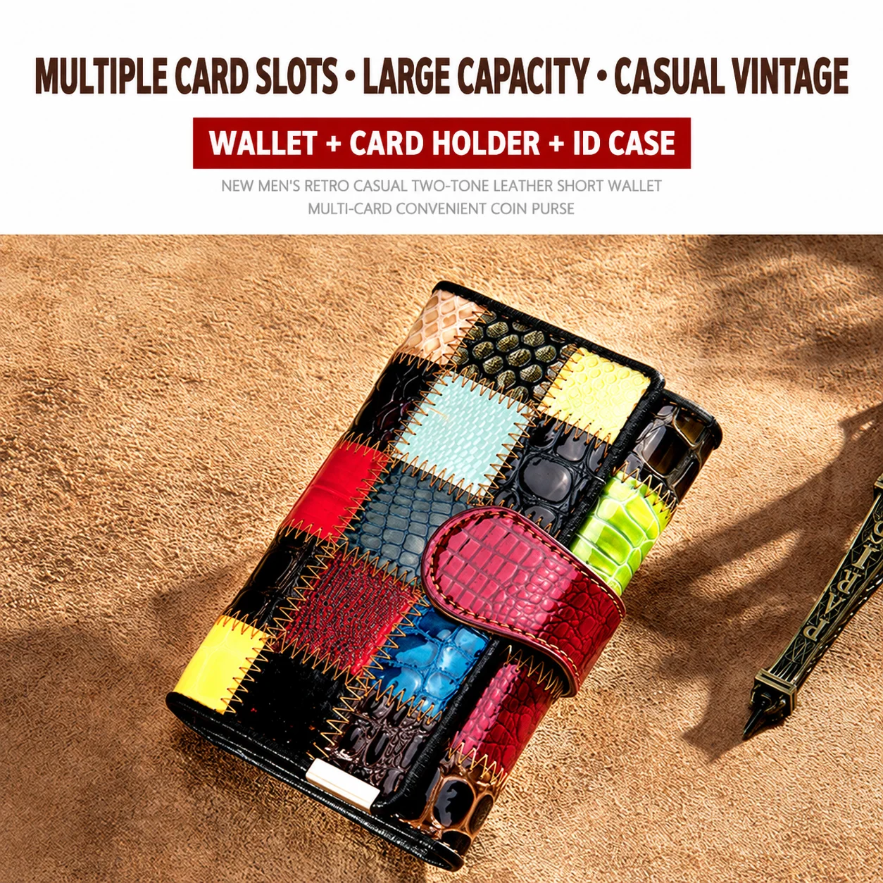 Women'S Leather Wallet Colorful Zipper Pocket Wallet Color Block Wallet Trifold For Everyday Outfits Dates Photo Storage