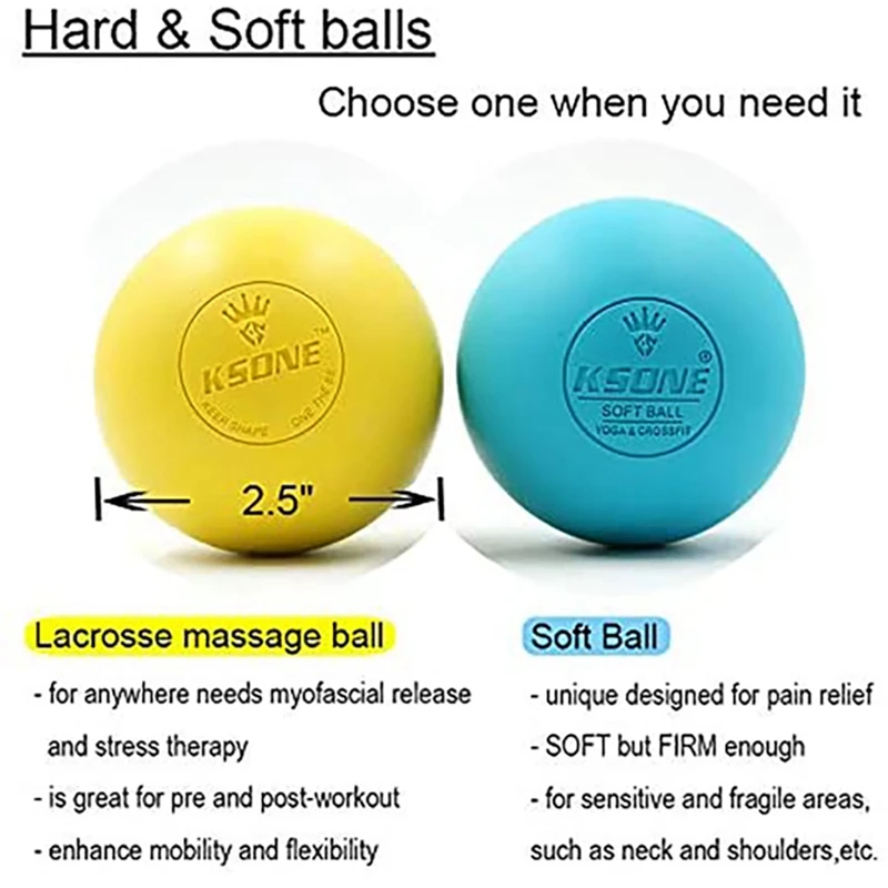 KSONE Lacrosse Massage Ball Set-Muscle Massage Roller-Deep Tissue Balls-Hard And Soft Massage Ball With Mini Ball