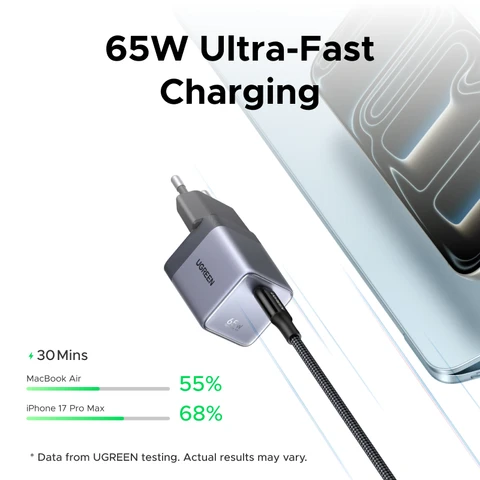【Ультраминиатюрный】Зарядное устройство UGREEN Nexode Air 65W 45W GaN с поддержкой PD3.0 QC4.0 PPS для MacBook Pro, ноутбуков, iPhone 17, 16, Samsung S26, iPad, планшетов