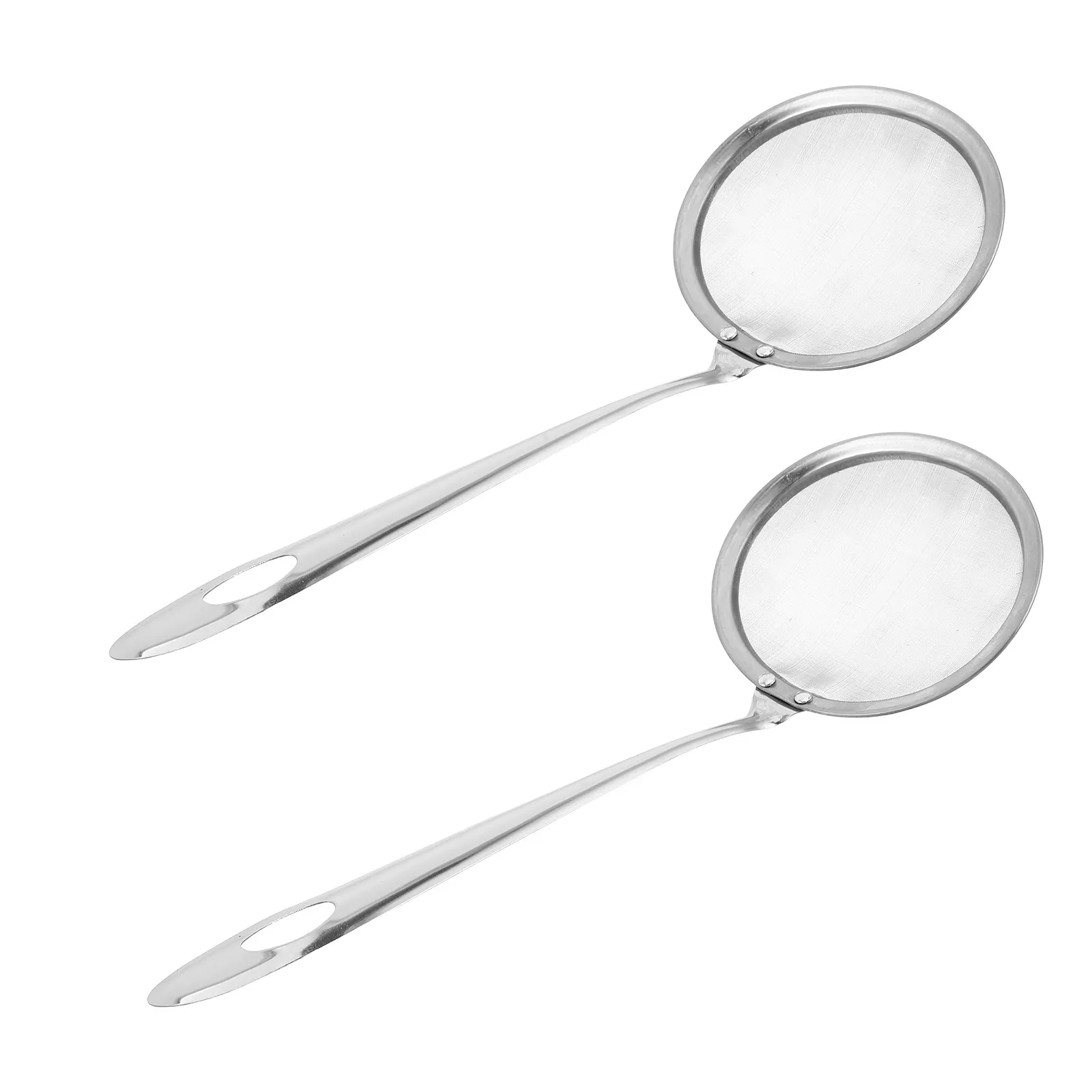 2Pcs Stainless Steel Fine Mesh Oil Skimmer Spoon Long Handle Cooking Strainer Ladle Pasta Broth Skimmer Kitchen Fat Separator
