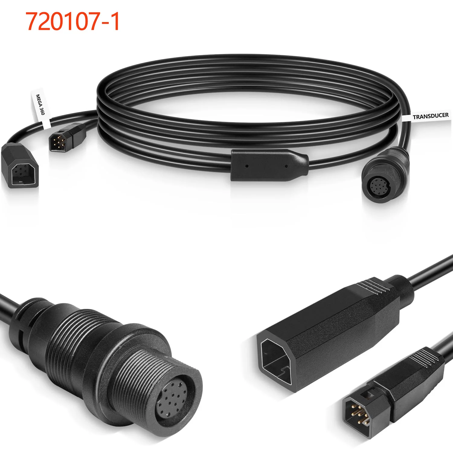 

720107-1 Transducer Adapter Cable 10ft. Fit for 9-M360-2-DDI-Y Mega 360 & 2D/MDI 7-Pin Y-Cable, Helix 15/12/10/9/8 Fish Finders