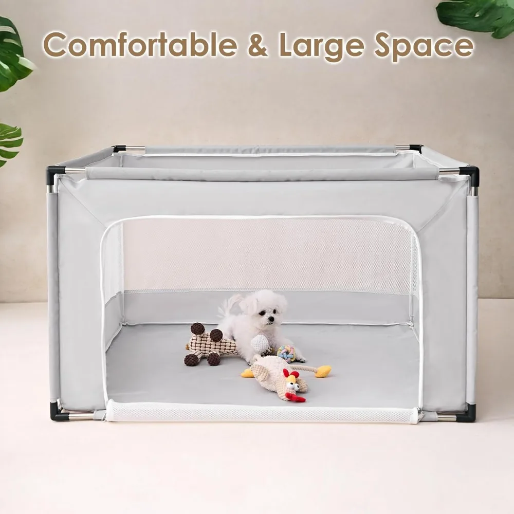 42x42x26 Inches Puppy Foldable Dog Play Pen with Door, Whelping Box Fence, Dog Fences