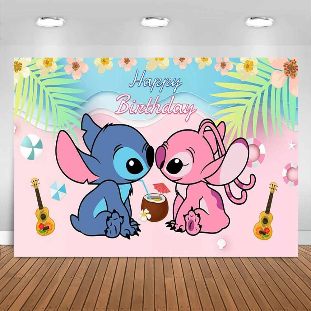 Disney Lilo Stitch Backdrops Kids Birthday Party Decoration Photographic Background Baby Shower Photo Booth Props Wall Decor