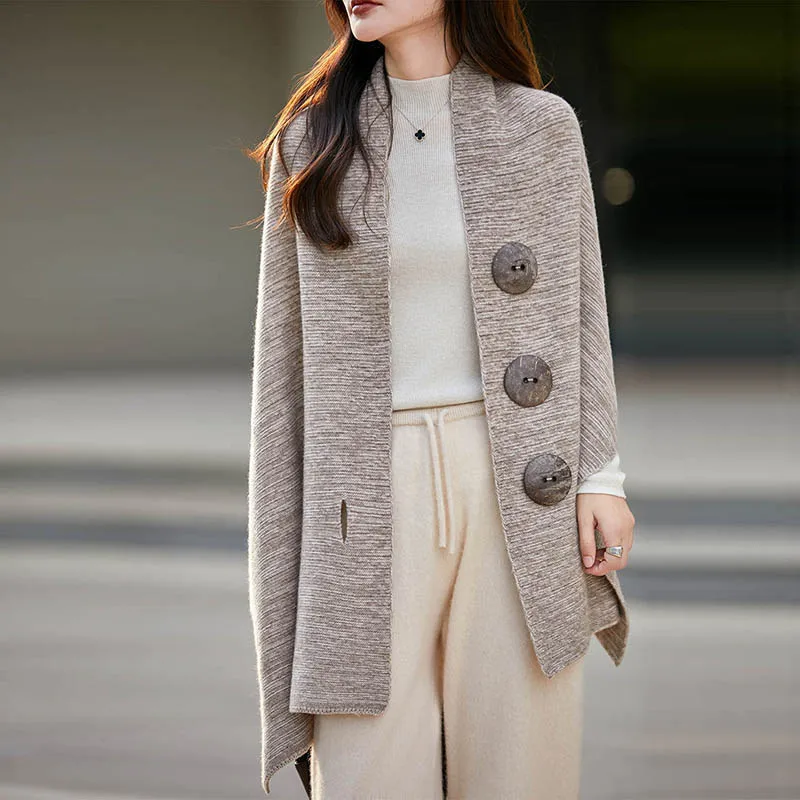 Ladies' 100% Merino Wool Cardigan Solid Color Knit Shawl Comfortable Warm and Casual Autumn Winter Skin Friendiy Top Clothing