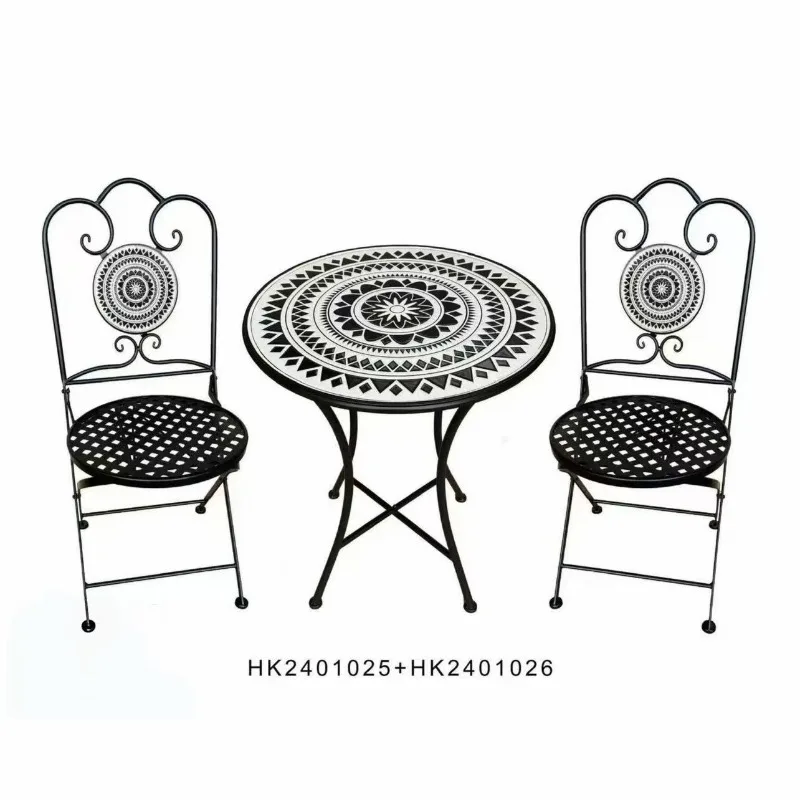 Mosaic style garden set of tables and chairs, cement outdoor round table leisure courtyard set of tables and chairs