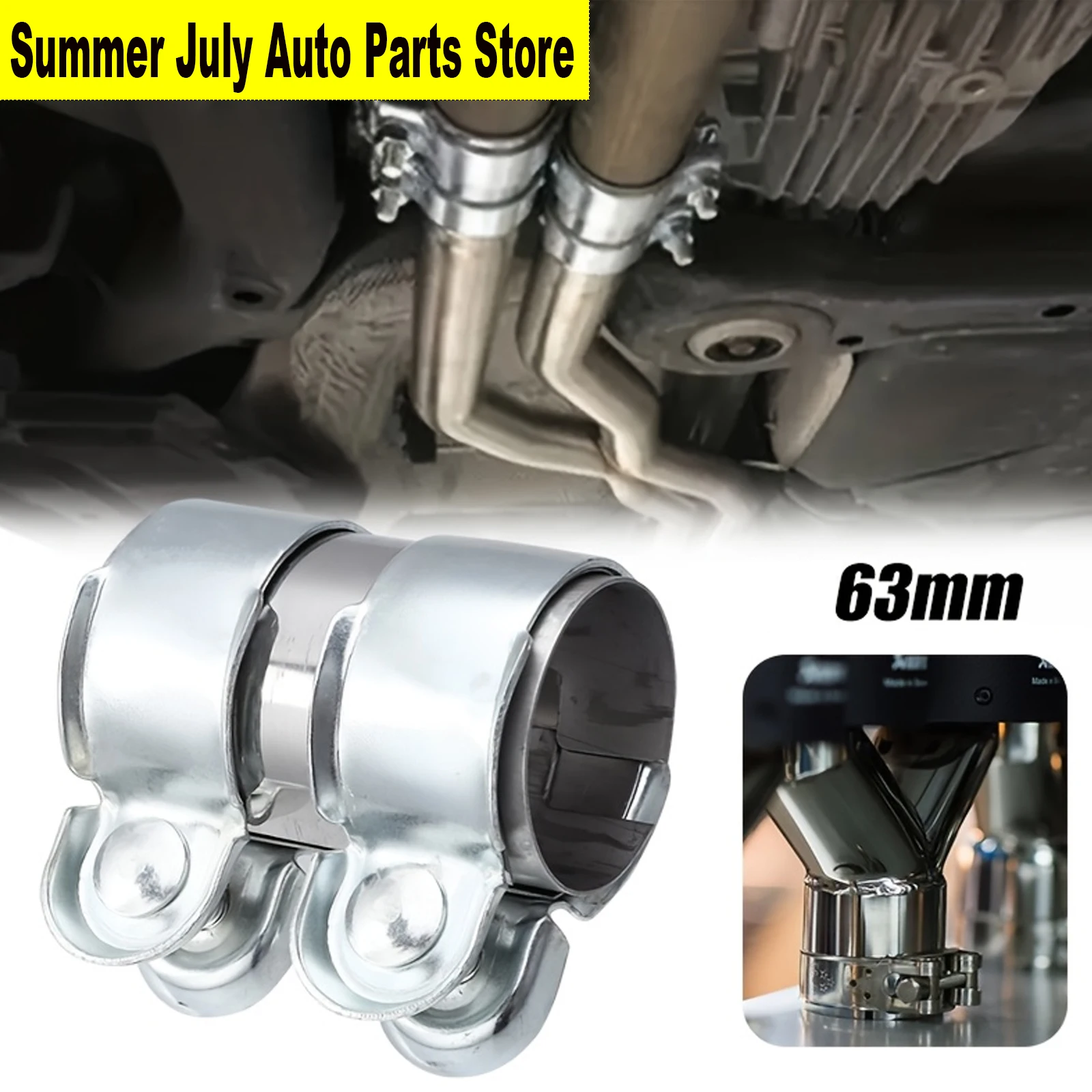 

Car Engine Exhaust Clamp Pipe Connector 63mm Double Clamp Exhaust Pipe Clamp Engine Exhaust Hangers Clamp Replacement Accessorie