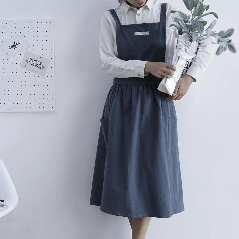 

Elegant Nordic Wind Pleated Skirt Cotton Linen Apron Coffee Shops and Flower Shops Work Cleaning Garden Home Aprons for Woman