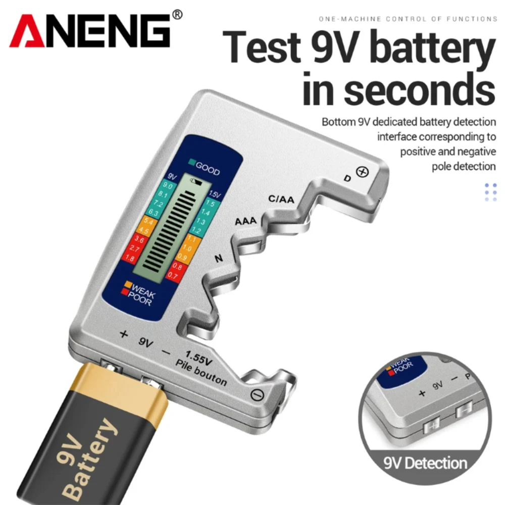 ANENG BT1688 Universal Card Battery Tester D C AA AAA N Battery Test Intuitive Detector Portable  9V 1.55V Button Cell Tools