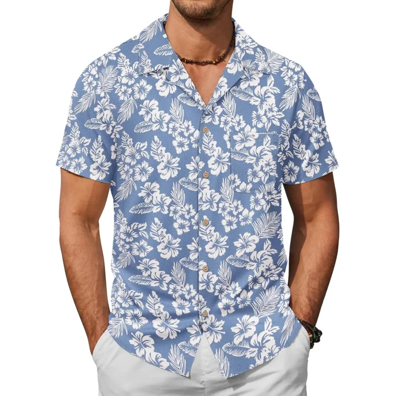 

Floral Print Mens Hawaiian Shirt Short Sleeve Button Down Casual Tropical Summer Linen Shirt
