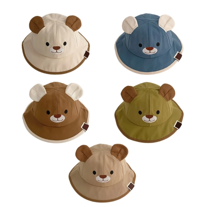 

2024 Bear Bucket Hat for Baby Wide Brimmed Infant Caps Cartoon Kids Fisherman Hats Spring Summer Headwear New Dropship