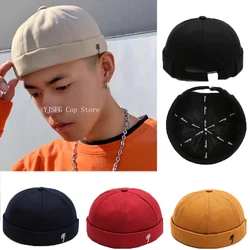 Vintage Embroidered Coconut Tree Docker Cap Men Solid Color Beanies Casual Hip Hop Brimless Cap Fashion Street Melon Caps