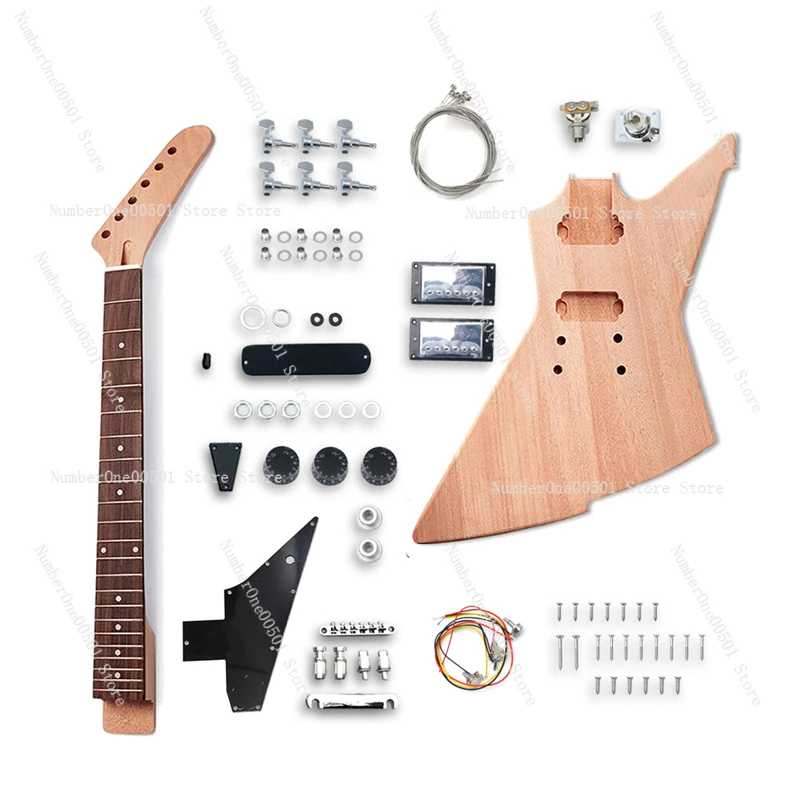Electric Guitar DIY Kit Semi Finished Assembly Parts with 22 Frets Neck and Body for Building and Modding