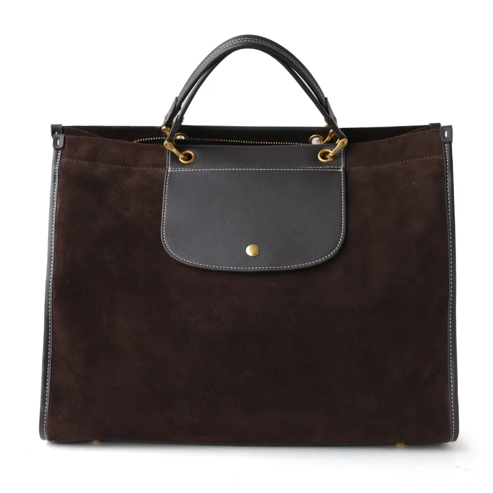 

High Texture Niche Large-capacity Retro Suede Matte Computer Briefcase Commuter Tote Bag Genuine Leather Women's Bag Versatile