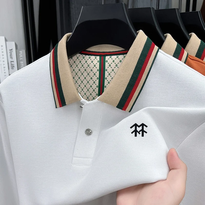 Men's High Quality Solid Color Print Polo Shirt Autumn New Soft Cotton Long Sleeved Lapel T-shirt Trend Exquisite Men's Clothing