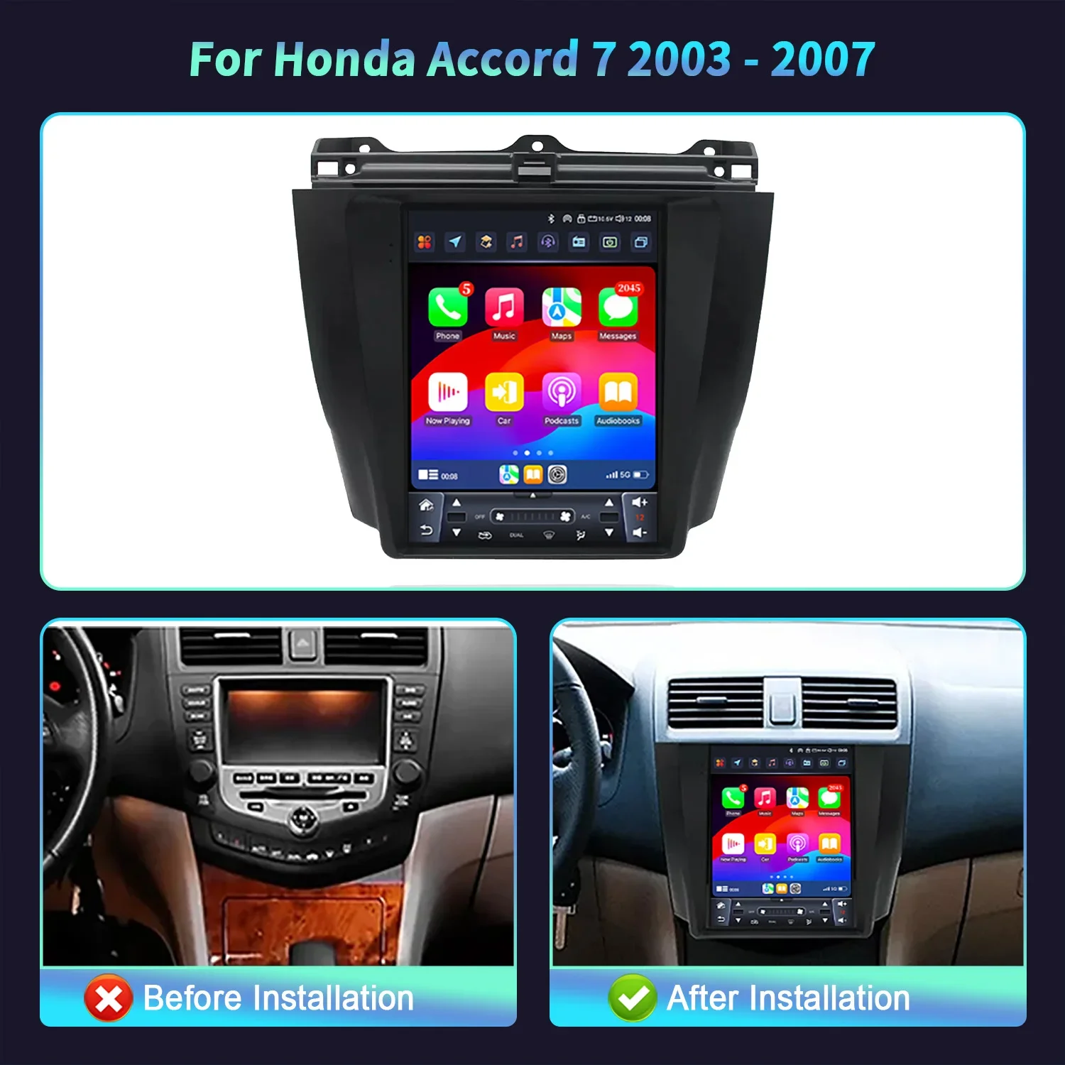 9.7inch Android 14 For Honda Accord 7 2003-2007 Car Radio Multimedia Navigation 4G GPS Apple Wireless BT CarPlay Stereo Screen