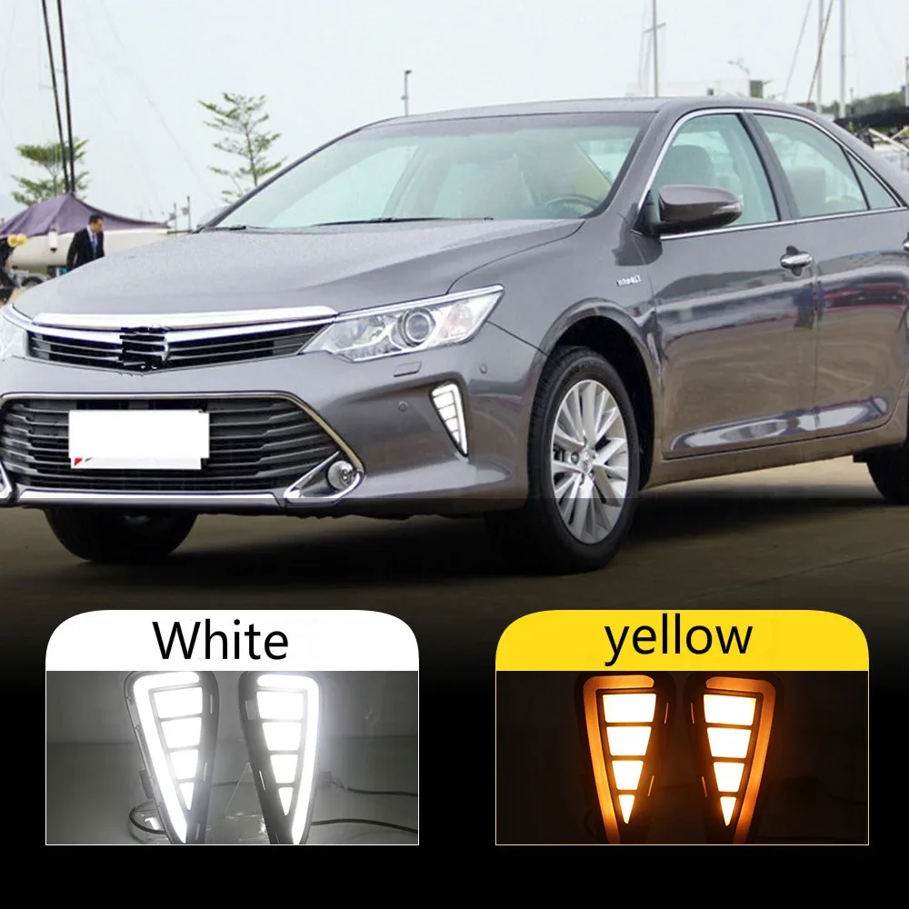 1 Set LED DRL Daytime Running Lights Daylight Fog Lamp Cover With Yellow Turning Signal For Toyota Camry 2015 2016 2017