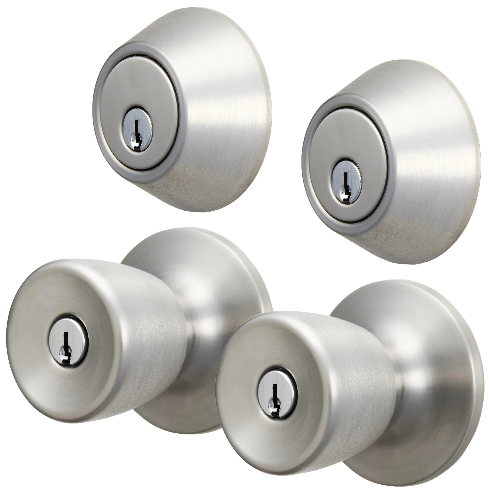 

Keyed Entry Tulip Style Doorknob and Deadbolt Double Combo pack, Stainless Steel Finish,Adjustable Latch