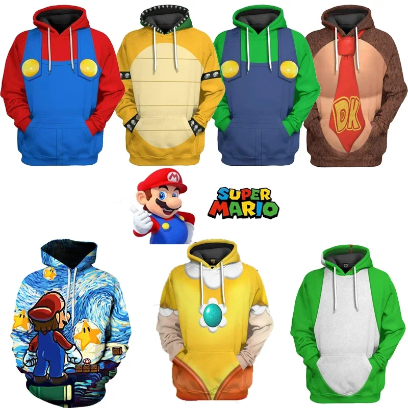 2023 Super Mario Halloween Costume Men Hoodie Cosplay Toad Yoshi Daisy Luigi Bowser Mario Bros. Accessories Print Hoodie Women