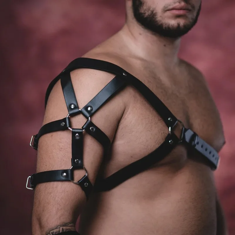 

Fun Leather Manly Cross Sexy Chest Strap Petal Shoulder Barbaric Black PU Leather Chest Strap