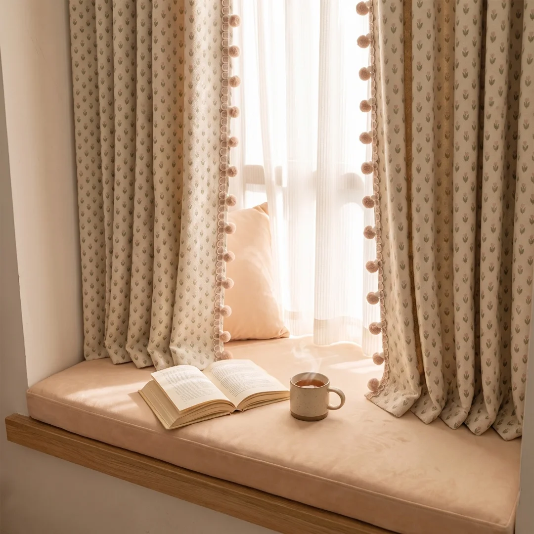 Korean-style Fresh Cream-colored High-end Blackout Curtains, Princess-themed American Retro Jacquard Romantic Bedroom Curtains