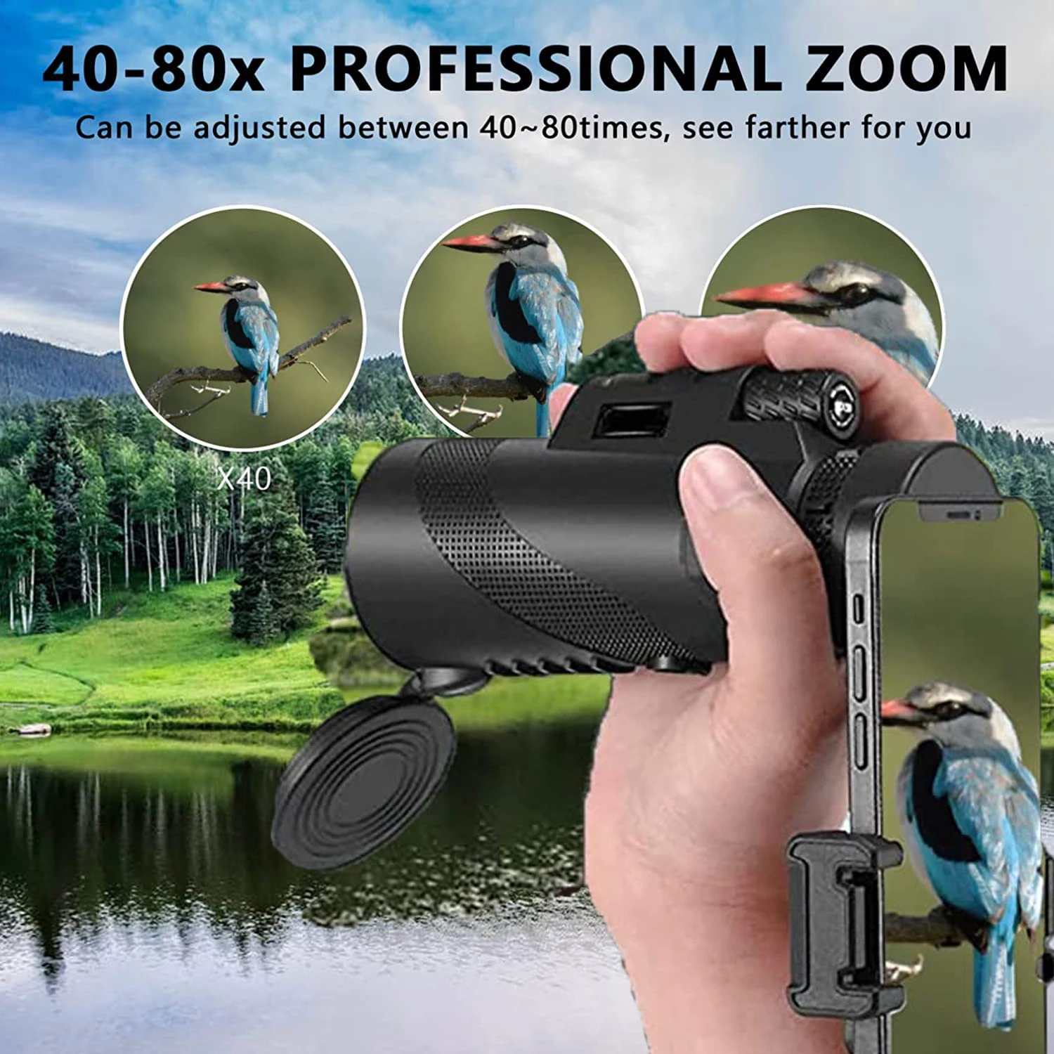 HD 80X100 Telescope Portable Zoom Monocular Ipx4 Waterproof Long Distance Powerful Hunting Sports Outdoor Camping Travel Hike