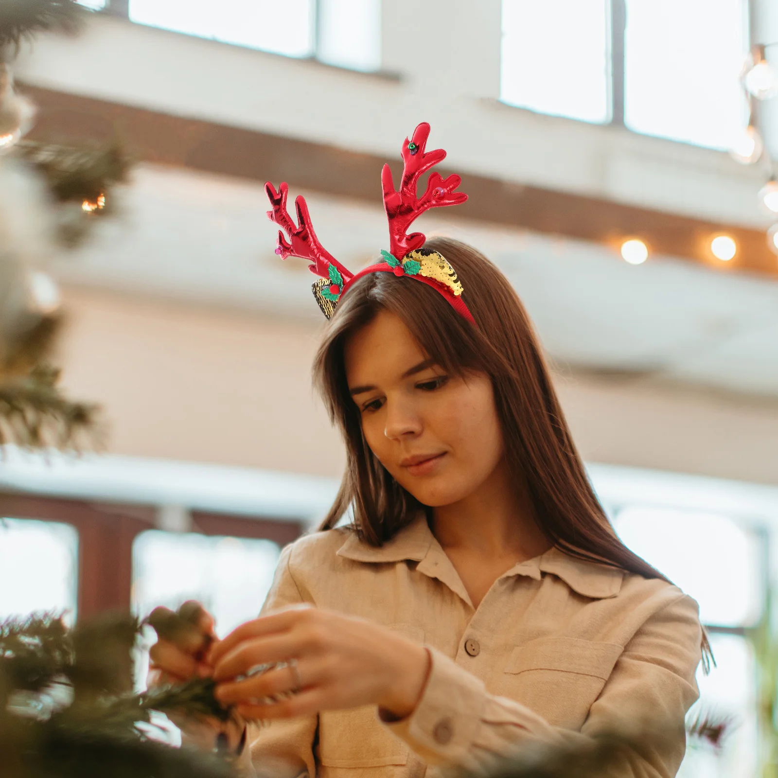 Bandeau de renne de vacances, 2 pièces, bandeau en bois éclairé, accessoire de fête de noël pour femmes et hommes, célébration Festive