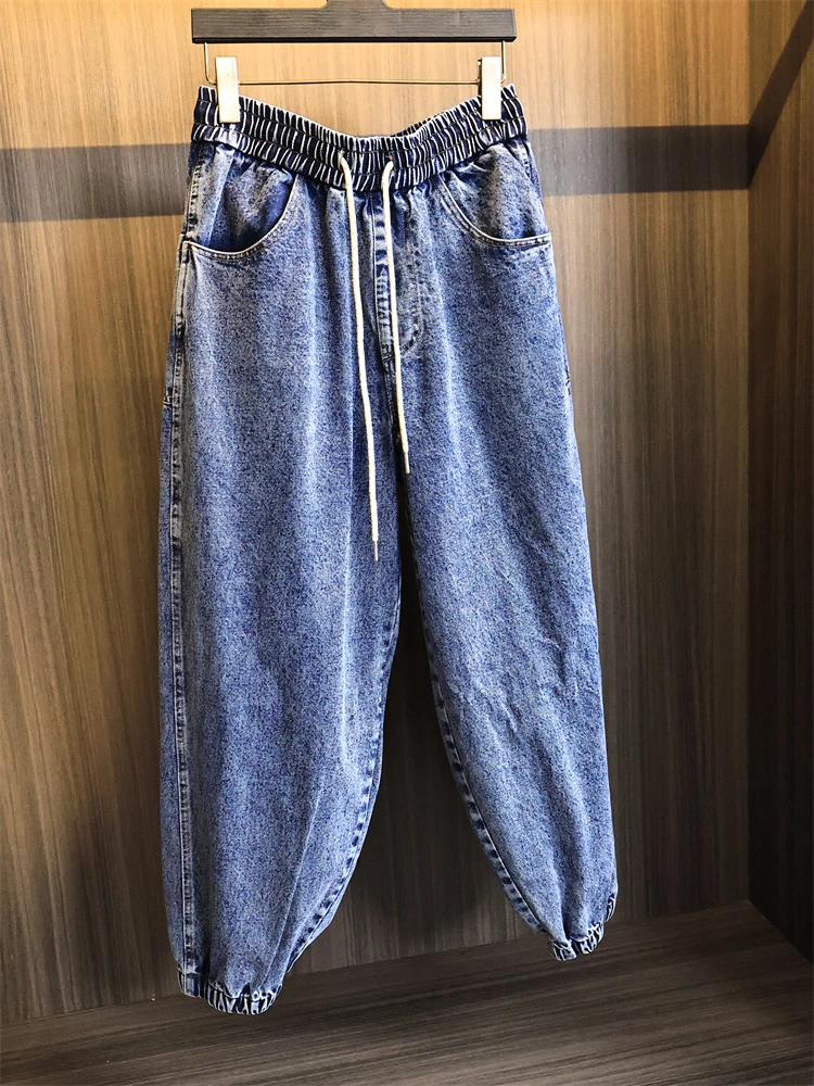 

Винтажные мужские однотонные джинсы с завышенной талией, весна 202, повседневные прямые хлопковые эластичные джинсовые джинсы со средней талией, длинные брюки