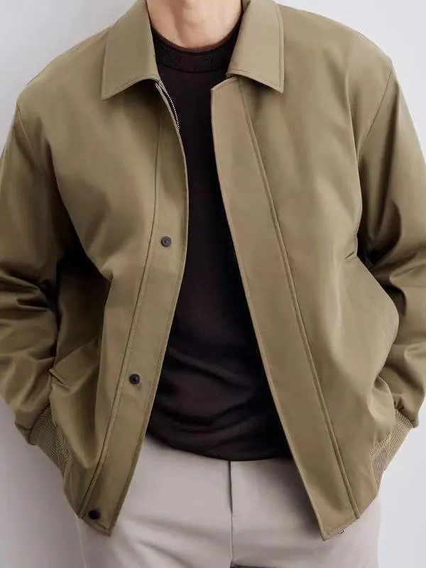 

Men's Pure Color Flip-Collar Adstrative Jaet Spring Autumn New Sle Korean Version Breathable Casual Faion Outerwear